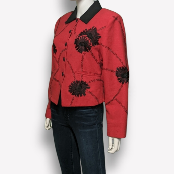 Vintage Anage Red Embellished Jacket, M - Picture 5 of 11